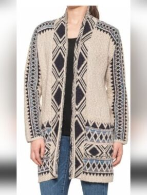Lucky Brand Aztec Print Cardigan w/ Hood & Pockets Size M